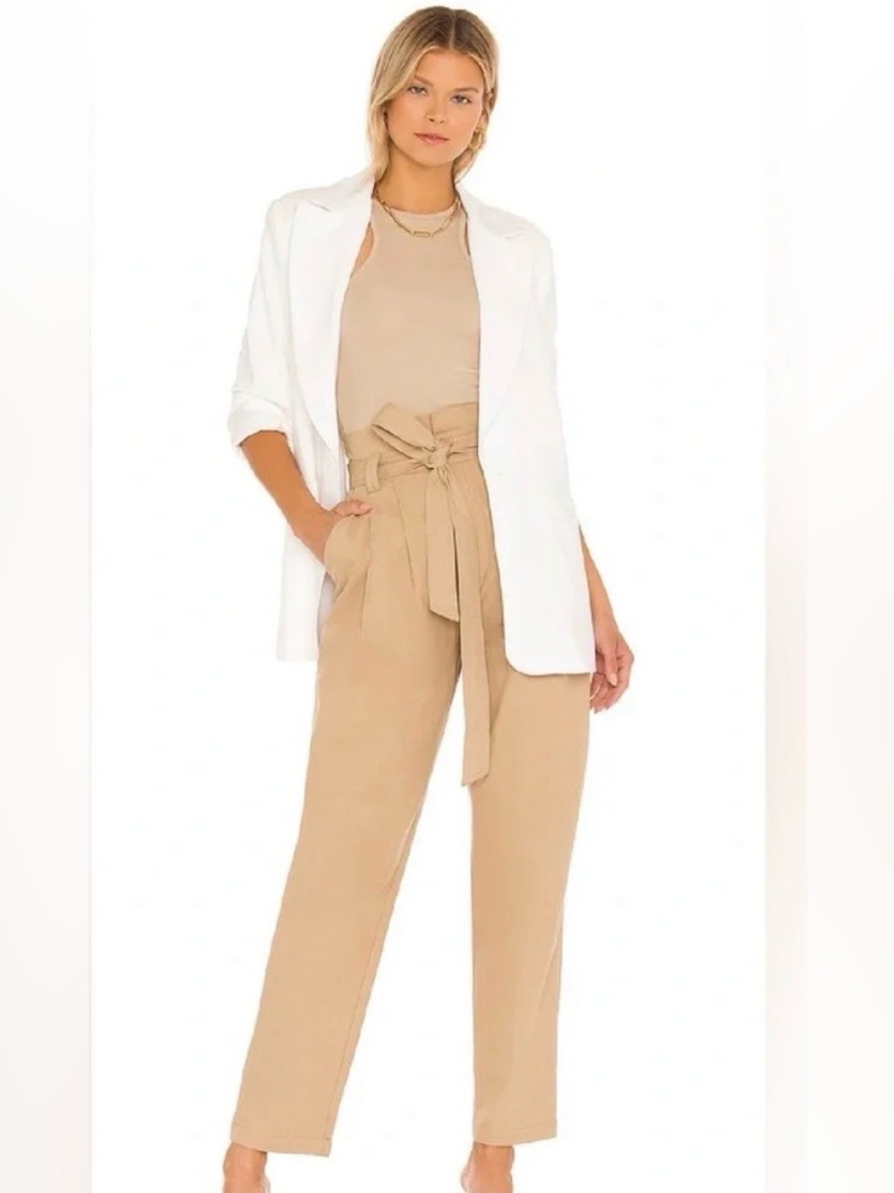Lovers & Friends Khaki Linen Blend Paperbag Waist Pants Size XS NWT